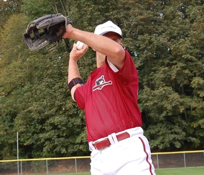 Jeff Cirillo Demonstrating high cocked arm throwing position with ThrowMAX image.